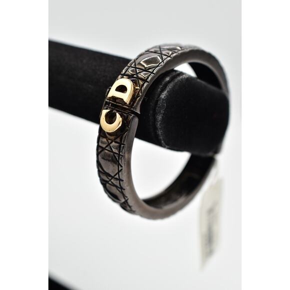 Christian Dior Vintage Bangle Bracelet CD Logo Black Metal Quilted Signed Bin4 - Picture 1 of 10